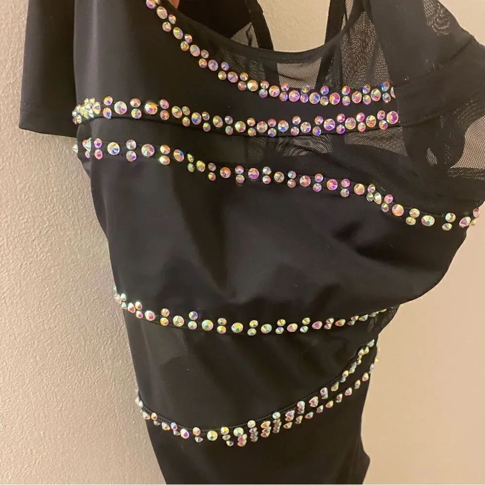 WEISSMAN Dance solo custom black rhinestone illusion Leotard MT11421 MC